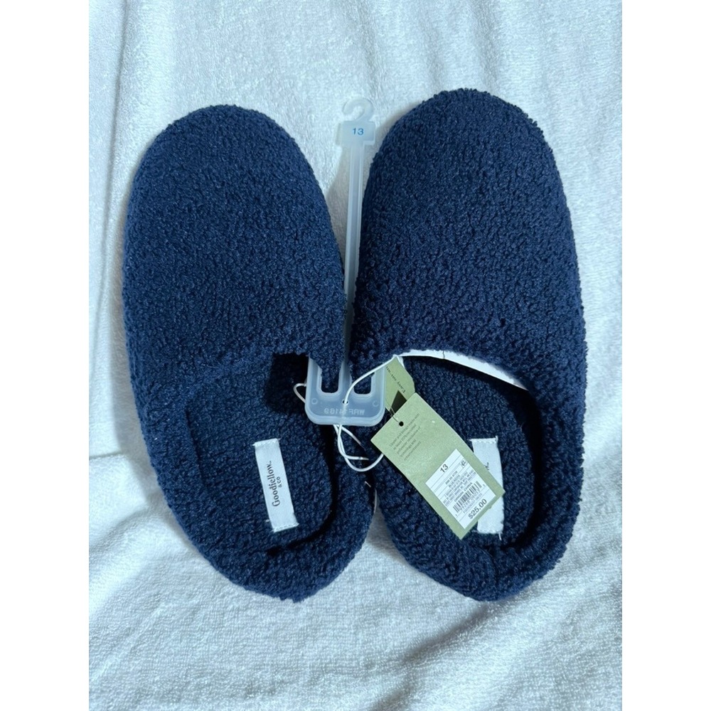Goodfellow & Co Mens Sherpa Fleece Slippers Navy Blue Slip On Scuff Size 13 NEW